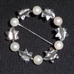 Vintage Sterling Silver Cultured Pearl Brooch